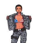  34no404 american_flag_bikini belt belt_pouch bikini bikini_top bikini_under_clothes black_hair breasts brown_eyes collarbone contrapposto cornrows cowboy_shot dark_skin flag_print gloves holster jacket jacqui_briggs lips long_hair medium_breasts military military_uniform mortal_kombat mortal_kombat_x navel open_clothes open_jacket pouch solo standing swimsuit swimsuit_under_clothes thigh_holster toned underboob uniform very_dark_skin 