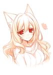  animal_ears artist_name blonde_hair fox_ears heart konshin looking_at_viewer original red_eyes simple_background smile solo sweater turtleneck upper_body white_background 