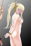  1girl asphyxiation ass blonde_hair blue_eyes breasts crying cum death hanged hanging metroid noose nude penis ponytail restrained rolling_eyes rope samus_aran tears tongue_out 