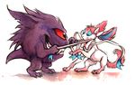  ambiguous_gender eeveelution gengar kenket nintendo pok&eacute;mon safe simple_background sylveon traditional_media_(artwork) video_games 