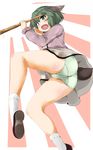  animal_ears green_eyes green_hair green_panties highres kasodani_kyouko mepikari open_mouth panties short_hair skirt socks solo touhou underwear 