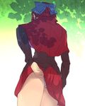  adjusting_clothes adjusting_panties ass back bad_id bad_twitter_id banned_artist bow cape colorized from_behind gradient gradient_background hair_bow hair_ornament highres long_sleeves miniskirt panties pantyshot red_hair sekibanki shirt short_hair sketch skirt skirt_lift solo touhou towako_(10wk0) tree_shade underwear white_panties 