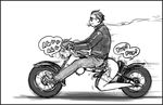  1boy 1girl bdsm bondage bound gogocherry monochrome motor_vehicle motorcycle rider sadist sm what 