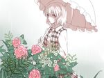  bad_id bad_pixiv_id flower kazami_yuuka long_sleeves looking_at_viewer monochrome open_clothes open_vest rain red_flower red_rose rose sanwa_(koyabu2171) shirt solo spot_color touhou umbrella vest 