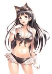  animal_ears bikini black_bikini black_eyes black_hair breasts cat_ears cleavage frilled_bikini frills front-tie_top gloves goggles goggles_on_head granblue_fantasy jessica_(granblue_fantasy) kurage_(kurakurapix) long_hair medium_breasts navel open_mouth smile standing swimsuit white_gloves 