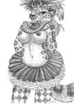  2015 breasts clothed clothing costume feathers feline female half-dressed headdress leopard mammal mardi_gras necklace nipple_piercing nipples piercing sabretoothed_ermine sketch skirt solo topless tutu 