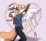  &lt;3 2015 anthro ballet_heels bracelet canine clothed clothing crown dancing dress duo eyes_closed female fox fur hair jewelry kissing leggings legwear love male mammal married necklace orange_fur orange_hair princess_tutu red_panda rolled_up_sleeves romantic simple_background spix stockings toby white_highlights 