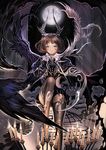  blue_eyes brown_hair candle highres horns moon original short_hair sindy solo star star-shaped_pupils symbol-shaped_pupils thighhighs wings 