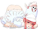  absurdres all_fours artist_request ass blush boots dimples_of_venus dress hat highres jakuzure_nonon kill_la_kill looking_at_viewer no_panties open_mouth pink_eyes pink_hair shako_cap solo stormcow top-down_bottom-up uniform winged_hat winged_shoes 