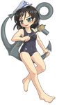  anchor bad_id bad_pixiv_id barefoot black_hair full_body green_eyes hat hishaku marisa_to_alice_no_cookie_storia murasa_minamitsu one-piece_swimsuit open_mouth sailor_hat school_swimsuit short_hair solo swimsuit touhou transparent_background winn 