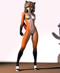  3d black_nose blonde_hair breasts bush canine cgi clothed clothing female fox foxy hair half-dressed high_heels locks looking_at_viewer mammal nipples pussy red_tail shadow shoes slim smile toes vic34677 