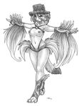  2015 breasts clothed clothing costume ermine feathers female half-dressed hat mammal mardi_gras mustelid sabretoothed_ermine sketch solo top_hat topless 