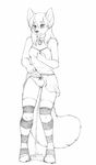  2014 anthro blush canine clothed clothing collar embarrassed female fennec fox hair legwear long_hair mammal monochrome omorashi panties peeing plain_background skirt skirt_lift solo spix standing stockings thigh_highs traditional_media_(artwork) underwear urine watersports white_background 