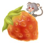  animal_ears bad_id bad_pixiv_id blush chibi food fruit grey_hair minigirl mouse_ears mouse_tail nazrin red_eyes saliva sinhto solo strawberry tail touhou 