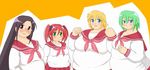  belly black_hair blonde_hair fat green_hair lucky_star multiple_girls plump red_hair ryouou_school_uniform school_uniform serafuku 