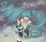 bad_id bad_pixiv_id blue_eyes blue_hair detached_sleeves drill_hair hatsune_miku headset ladybird8n long_hair necktie skirt smile solo thighhighs twintails very_long_hair vocaloid 