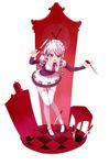  blush braid garter_belt izayoi_sakuya knife maid red_eyes short_hair silver_hair solo tank_(artist) thighhighs touhou twin_braids 