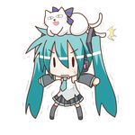  animal animal_on_head aqua_hair cat cat_on_head chibi chibi_miku detached_sleeves hatsune_miku long_hair minami_(colorful_palette) on_head sweat sweatdrop thighhighs trembling twintails vocaloid voyakiloid yowane_haku yowaneko 