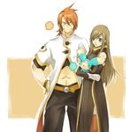  1girl artist_request blue_eyes brown_hair gloves long_hair luke_fon_fabre mieu red_hair smile tales_of_(series) tales_of_the_abyss tear_grants thighhighs 