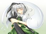  bad_id bad_pixiv_id black_hairband blush closed_eyes ghost hairband itsutsuki katana konpaku_youmu konpaku_youmu_(ghost) scabbard sheath sheathed short_hair silver_hair solo sweatdrop sword touhou weapon 