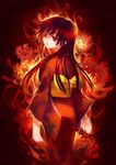  bad_id bad_pixiv_id fire flower highres japanese_clothes kimono long_hair looking_back minami_seira original red_eyes red_hair solo 