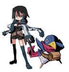  asagiri_asagi bag belt black_hair disgaea dual_wielding gun holding maru_isu nippon_ichi prinny prinny_(series) prinny_~ore_ga_shujinkou_de_iinsuka?~ ribbon scarf short_hair shorts solo sweat thighhighs weapon 