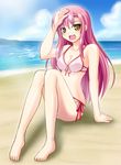  artist_request beach bikini day front-tie_top hayate_no_gotoku! katsura_hinagiku long_hair long_legs ocean outdoors pink_hair side-tie_bikini solo swimsuit 