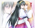  blush fervent_idiot half_updo himemiya_chikane hug imminent_kiss kannazuki_no_miko kurusugawa_himeko multiple_girls ototachibana_academy_uniform school_uniform yuri zoom_layer 