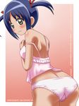  ass awa back blue_hair blush brown_eyes camisole hair_ribbon hayate_no_gotoku! lace lace-trimmed_panties leaning_forward lingerie looking_back nishizawa_ayumu panties pink_panties ribbon short_twintails solo standing strap_slip trefoil twintails underwear underwear_only 