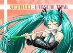 bad_id bad_pixiv_id closed_eyes detached_sleeves flute green_hair hatsune_miku instrument inusurvivor long_hair necktie solo spring_onion twintails very_long_hair vocaloid 