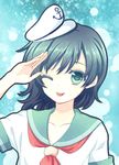  ;p bad_id bad_pixiv_id black_hair colored_eyelashes ghost green_eyes hat kai_aki murasa_minamitsu one_eye_closed sailor sailor_hat short_hair solo tongue tongue_out touhou upper_body 