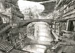  bad_id bad_pixiv_id beige bridge cityscape greyscale highres mita_mitauzo monochrome original scenery traditional_media 