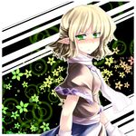  arm_warmers blonde_hair blush flower green_eyes half_updo kazetto looking_back mizuhashi_parsee pointy_ears scarf solo touhou 