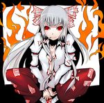  bow cigarette dateya_torahachi fujiwara_no_mokou hair_bow hair_ribbon long_hair red_eyes ribbon silver_hair smoking solo touhou 