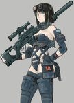  artist_request black_hair blue_eyes copyright_request goggles gun scarf science_fiction scope short_hair solo suppressor weapon 