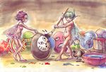  1girl barefoot behelit berserk crossover easter easter_egg egg evarella fairy feet lilith_(evangelion) neon_genesis_evangelion orange541 painting pointy_ears puck rakshas wings 