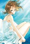  barefoot blue_eyes brown_hair dress hands looking_back real_life real_life_insert sakamoto_maaya salt_(salty) solo sundress 