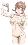  ahoge akizuki_ritsuko angry arm_over_head bikini blush braid breasts brown_eyes brown_hair glasses idolmaster large_breasts lowres micro_bikini oekaki swimsuit ui_(fuugetsuin) 