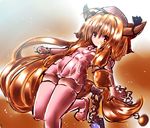  brown_eyes brown_hair chain cosplay cuffs hat horn_ribbon horns ibuki_suika long_hair low-tied_long_hair moura_(kenyuugetu) nurse nurse_cap oni pink_legwear ribbon shackles solo thighhighs touhou very_long_hair 