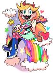  blonde_hair cloud disney fangs gashi-gashi guitar hairband heart horns instrument juice_box rainbow sitting smile star_butterfly star_vs_the_forces_of_evil 