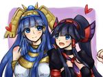  black_dress black_hair blue_eyes breasts chariot.f choker dress egyptian hair_tubes hairband headdress heart isis_(p&amp;d) large_breasts long_hair multiple_girls necktie nephthys_(p&amp;d) ponytail puffy_short_sleeves puffy_sleeves puzzle_&amp;_dragons short_sleeves siblings side-by-side sisters upper_body 