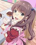  :d apron baking brown_hair cream cream_on_face food food_on_face from_above green_eyes hair_bobbles hair_ornament long_hair looking_at_viewer looking_back mixing_bowl official_art okamoto_miyu open_mouth polka_dot polka_dot_scrunchie scrunchie smile solo twintails wake_up_girls! wake_up_girls!_stage_no_tenshi whisk wrist_scrunchie 
