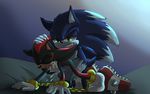  anal anal_penetration angelofhapiness chain cum eyes_closed green_eyes male male/male open_mouth orgasm penetration sega shadow_the_hedgehog sonic_(series) sonic_the_werehog 