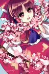  ascot bad_id bad_pixiv_id bow brown_hair cherry_blossoms detached_sleeves douji hair_bow hair_tubes hakurei_reimu open_mouth red_eyes solo touhou 