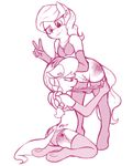  anthro anthrofied arm_warmers bra clothing cutie_mark diamond_tiara_(mlp) ear_piercing equine fearingfun female female/female friendship_is_magic half-closed_eyes horse legwear looking_at_viewer mammal monochrome my_little_pony panties panties_down peace_sign piercing plain_background pony pussy silver_spoon_(mlp) smile thigh_highs underwear vaginal_piercing white_background 