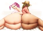  2girls applejack ass ass-to-ass big_ass blonde_hair blue_eyes bottomless curvy green_eyes hat huge_ass lvl_(sentrythe2310) multiple_girls my_little_pony my_little_pony_friendship_is_magic personification pink_hair pinkie_pie plump presenting pussy tan thick_thighs thighs uncensored wide_hips 