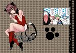 animal_ears aoshima brown_hair cat_ears cat_tail chen cirno earrings ice ice_wings jewelry multiple_girls multiple_tails mystia_lorelei navel nekomata rumia rumia_(darkness) short_hair single_earring tail touhou translated twintails two_tails wings wriggle_nightbug 