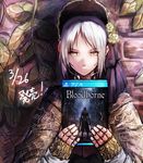  bloodborne bonnet brick_wall cloak dannrei3636 doll_joints expressionless flower holding hunter_(bloodborne) leaf plain_doll rose short_hair solo video_game white_hair yellow_eyes yellow_flower yellow_rose 