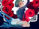  animal_ears bad_id bad_pixiv_id black_sclera cat_ears dark_skin flower green_eyes green_hair heart heterochromia kemonomimi_mode long_sleeves mutsuki_tooru nemui_neko red_eyes red_flower red_rose rose short_hair sitting solo thigh_strap tokyo_ghoul tokyo_ghoul:re 