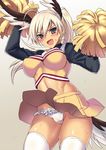  animal_ears bird_tail blonde_hair blue_eyes blush breasts cheerleader fang frilled_panties frills hanna-justina_marseille head_wings kyougoku_shin large_breasts long_hair midriff navel panties pantyshot pantyshot_(standing) pom_poms standing strike_witches sweat tail underwear world_witches_series 
